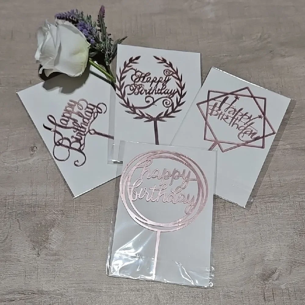 Rose Gold Happy Birthday Cake Toppers